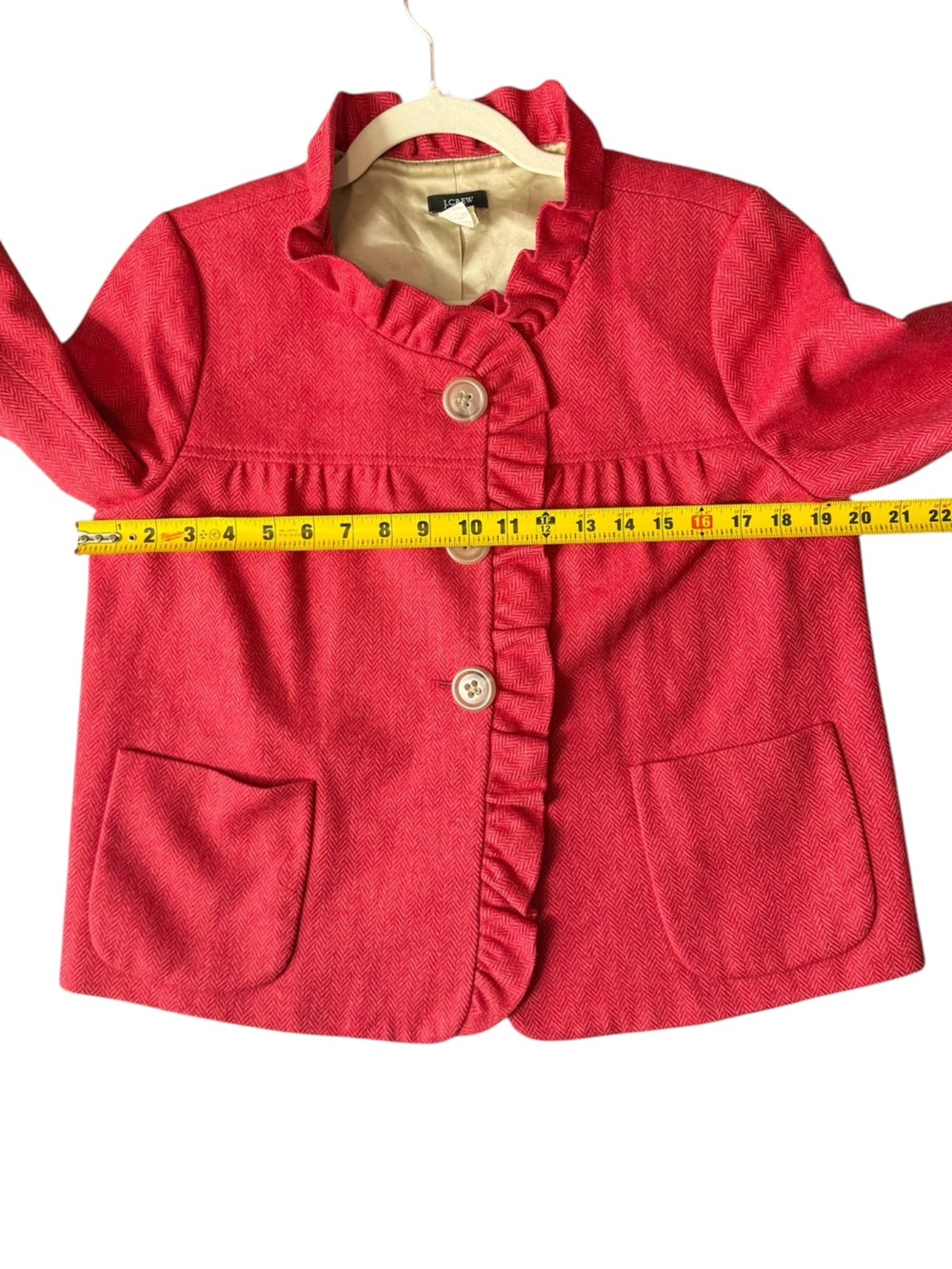 J.Crew Y2K Fiona Wool Herringbone Ruffle Jacket Rhubarb Red Size 6 FA08 - Picture 10 of 13